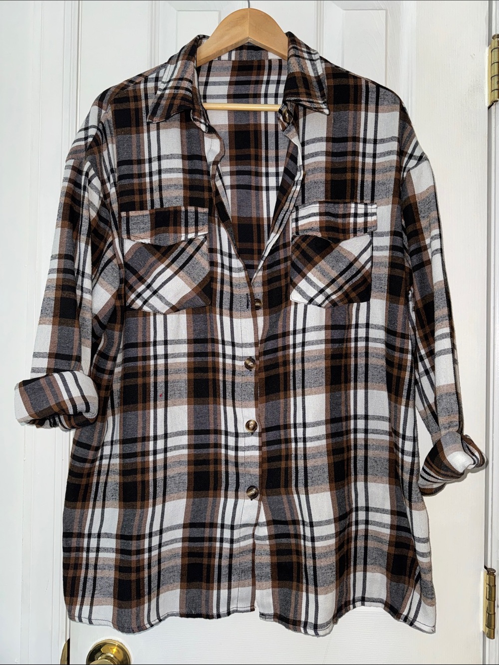 XL Brown & White Plaid Shirt - Button Front NWOT